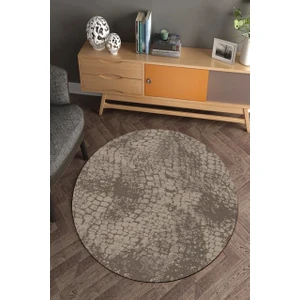 Cappio Halı  Eskitme Taş Desenli Kahverengi Yuvarlak Halı (Makinede Yıkanabilir)