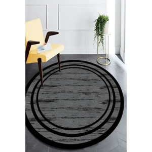 Cappio Halı  Eskitme Detaylı Gri Yuvarlak Halı (Makinede Yıkanabilir)