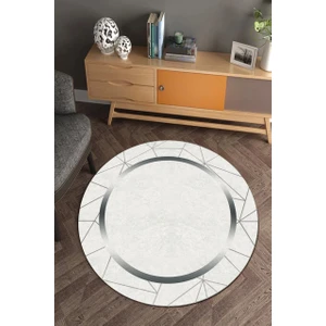 Cappio Halı  Gri Prizma Beyaz Yuvarlak Halı (Makinede Yıkanabilir)