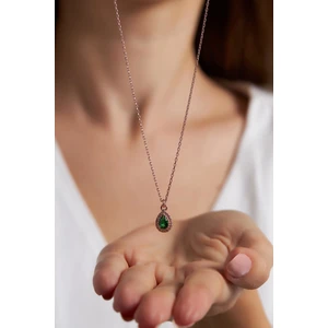 Ninova Silver Ninova Damla Model Zümrüt ve Zirkon Taşlı Rose Kaplama Gümüş Kolye