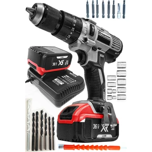 36V Darbeli Akülü Şarjlı Vidalama Matkap 5AH 13MM Metal Mandren Çift Akülü Redmax