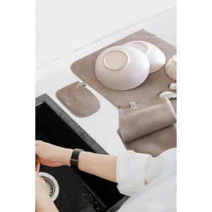 Microwell 3 Prç Microfiber Bulaşık Kurutma Matı Mutfak Seti 3'lü Bej-Gri