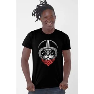 Kasklı Kedi Siyah Kısa Kollu Erkek T-Shirt