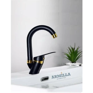 Armilla Armatür Siyah Gold Baston Borulu Banyo Lavabo Musluğu Çeşmesi Bataryası