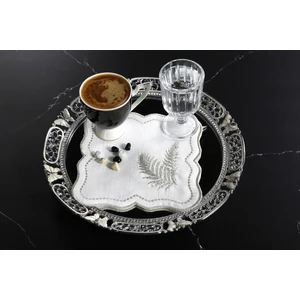 Caka Home  6 Li Kokteyl Peçete Yaprak Nakışlı Keten Efektli