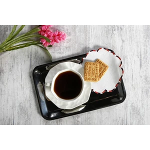 Caka Home  6 Li Kokteyl Peçete Ebruli Nakışlı Keten Efektli