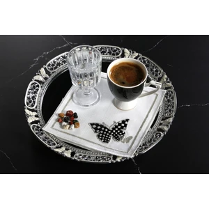 Caka Home  6 Li Kokteyl Peçete Damalı Kelebek Nakışlı Keten Efektli