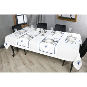 Caka Home  17 Parça Masa Örtüsü Seti Zikzak Nakışlı Keten Efektli