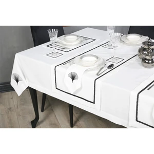 Caka Home  17 Parça Masa Örtüsü Seti Zikzak Nakışlı Keten Efektli
