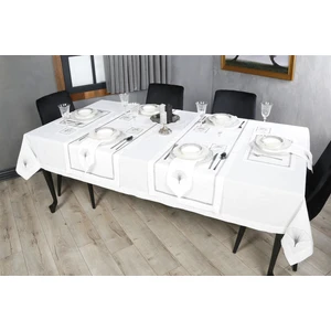 Caka Home  17 Parça Masa Örtüsü Seti Zikzak Nakışlı Keten Efektli