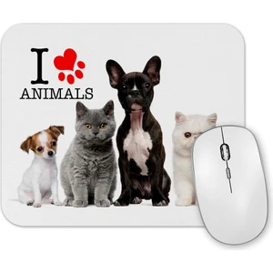 Baskı Dükkanı I Love Animals  Kedi Köpek Cat Dog Pet Hayvan Mouse Pad