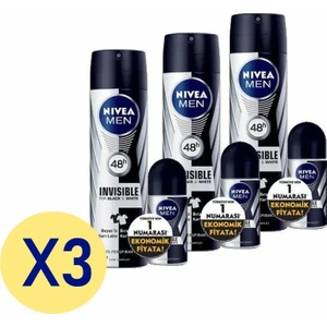 Men Black White Invisible Erkek Deodorant 150ML+ROLL-ON 25ML *3 Avantajlı Paket