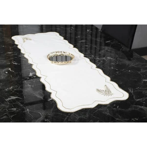 Caka Home  Runner Yaprak Nakışlı Keten Efektli