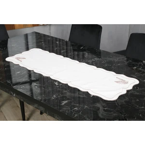 Caka Home Design Runner Yaprak Nakışlı Keten Efektli