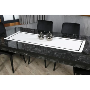 Caka Home  Runner Zikzak Nakışlı Keten Efektli