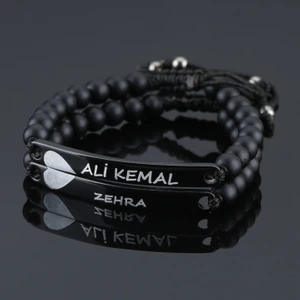 Kişiye Özel Kalpli Isimi-Tarihli Çift Çelik Bileklik ( 2 Adet )
