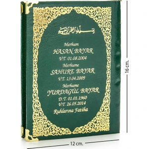İhvan Online 50 Adet - Isim Baskılı Ciltli Yasin Kitabı - Çanta Boy - Yeşil - 128 Sayfa - Mevlit Hediyeliği