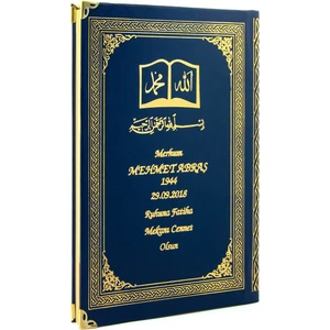İhvan Online 50 Adet - Isim Baskılı Ciltli Yasin Kitabı - Osmanlı Desenli - Orta Boy - 176 Sayfa - Lacivert Renk - Dini Hediyelik