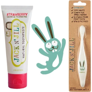 Jack N'Jill Çocuklar Için Tamamen Doğal Organik Çilek Aromalı Diş Macunu 50g + Bunny Diş Fırçası