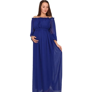 Moda Labio Babyshower Dökümlü Saks Mavi Hamile Elbisesi