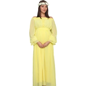 Moda Labio Babyshower Dökümlü Sarı Hamile Elbisesi