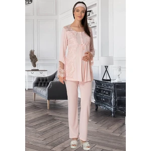 Mecit 5015 Dantelli Pudra Lohusa Pjama Takımı