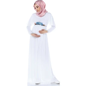 Moda Labio Babyshower Melek Kol Tesettür Beyaz Hamile Elbisesi