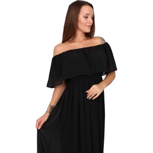 Moda Labio Babyshower Şifon Düşük Omuz Siyah Hamile Elbisesi
