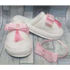 Püsküllü Lohusa Tacı ve Terlik Seti Pembe