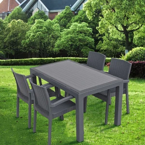 Rattan 80X140CM 4lü Camlı Bahçe Mutfak Masa Takımı Antrasit