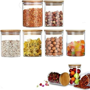 Bambu Kapaklı Vakumlu Borosilikat Cam Kavanoz 6 Adet 100 ml
