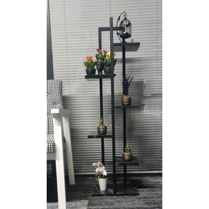 Boss Group Çiçeklik 6 Bölmeli, Raf Siyah Metal Çerçeveli Siyah Mermer