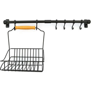 İndirim Hareketi Ferforje Sepet 20 * 20 cm + Duvar Rayı 6 Kancalı Askılık Siyah 50 cm