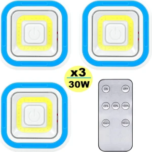 30 W Ultra 3'lü Uzaktan Kumandalı Yapışkanlı Çok Amaçlı Led Spot Lamba El Feneri Kamp Feneri Çadır Lambası