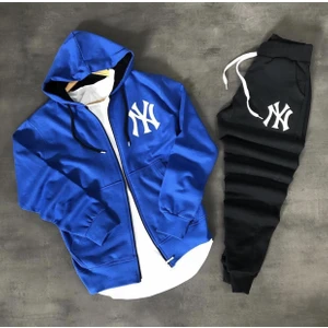 Amor Man New York Yankees Baskılı Tam Fermuarlı Kapüşonlu Içi Komple Pamuk Dış Mekan Erkek Eşofman Takımı