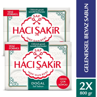 Hacı Şakir Doğal Saf Geleneksel Beyaz Sabun 4X200 gr x 2