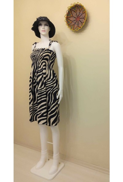 Stanpolis Siyah Zebra Desen Saten Elbise