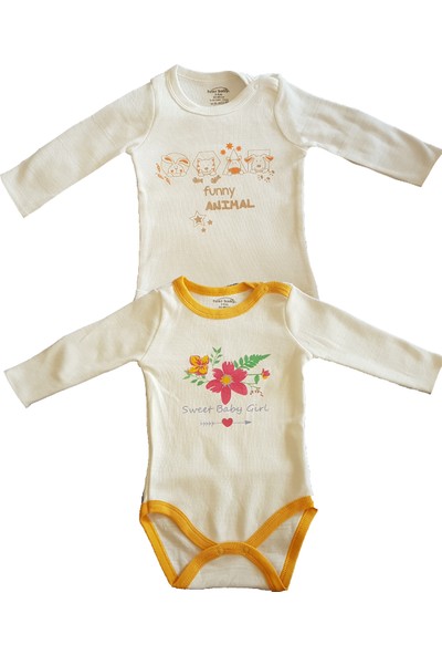 Neşeli Bebek Fuar Baby Ekruturuncu Kız 2 Li Uzun Kollu Pamuk Body Zıbın Set 12-18 Ay
