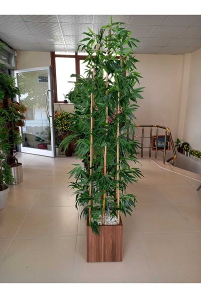 Bambu Saksı Yapay Ağaç Ahşap Saksıda 9lu Bambu 220 cm