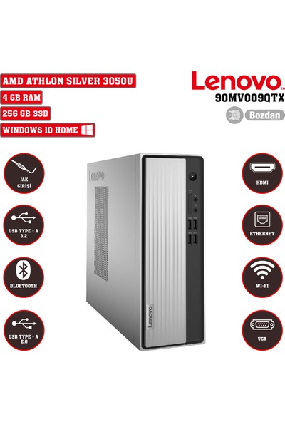 Lenovo Ideacentre 3 Amd Athlon Silver 3050U 4GB 256GB SSD Windows 10 Home Masaüstü Bilgisayar 90MV009QTX