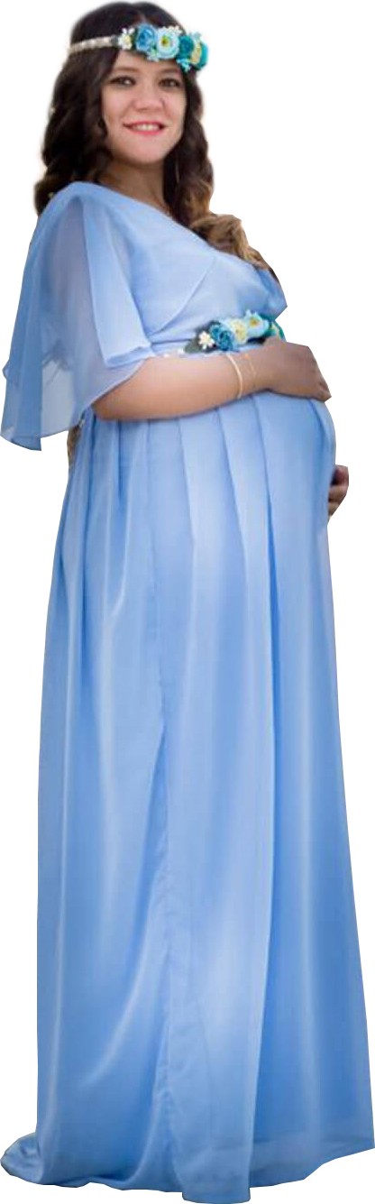 Moda Labio Babyshower Melek Kol Bebe Mavi Hamile Elbisesi