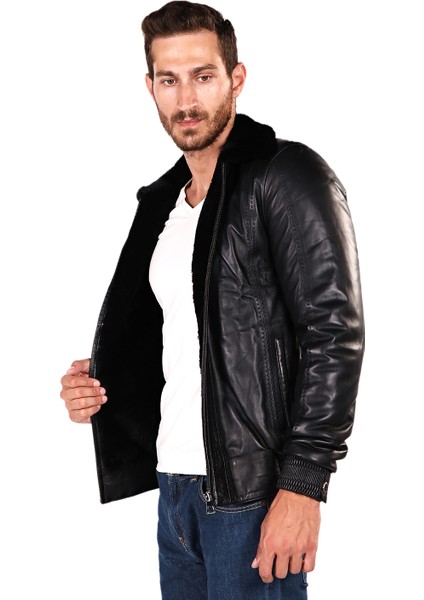 Içi Natural Kürklü Deri Mont