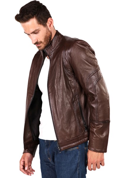 Kahve Rengi Fermuarlı Deri Mont fiyatları