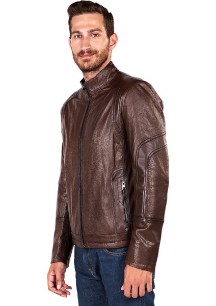 Kahve Rengi Fermuarlı Deri Mont modelleri