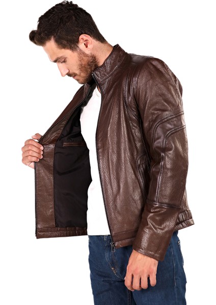 Kahve Rengi Fermuarlı Deri Mont fırsatları