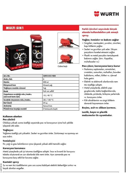 Multi 5in1 Çok Amaçlı Temizleme Yağlama Bakım Spreyi 400 ml fırsatları