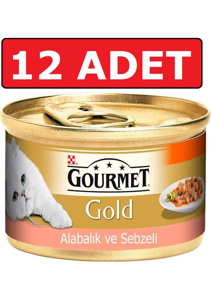 Gold Parça Etli Alabalıklı ve Sebzeli Kedi Konservesi 12 Adet 85 gr Yaş Mama