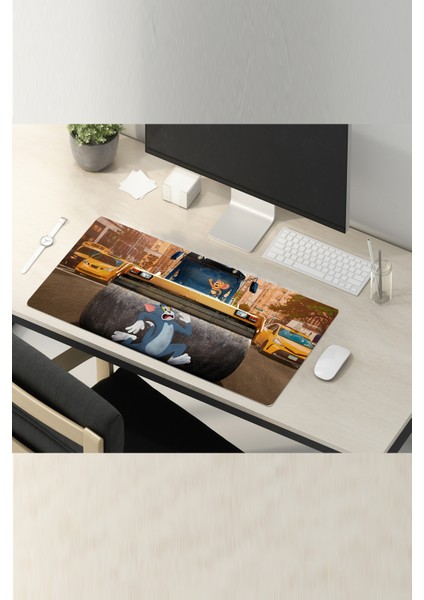 80X30 cm Tom ve Jerry Kaymaz Taban 3mm Dikişli Oyuncu Gaming Oyuncu Mouse Pad