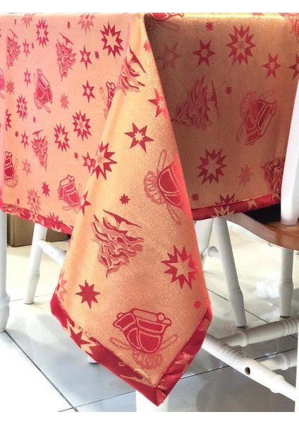 Kırmızı Altın Yıldız Desen Masa Örtüsü 225X150CM fiyatları