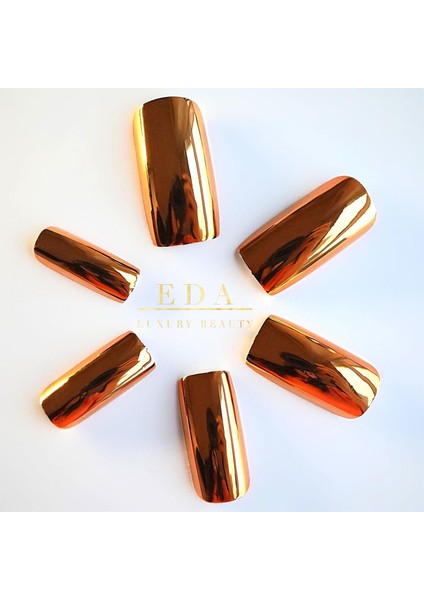 Rose Gold Altın Metalik Takma Tırnak Lüks Parlak Uzun Kare Ballerina Nail Art Yapıştırıcılı Set